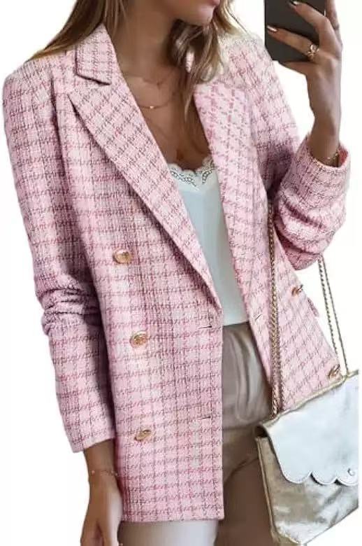 Chic Tweed Blazer for Women Fall Fashion Casual Jacket with Pockets