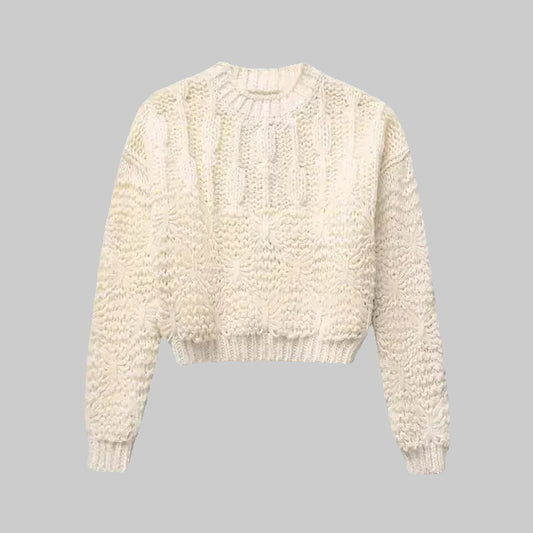Beige Knitted Sweater Woman Winter  Cropped Sweaters For Women O-Neck Pullovers Woman Jumper Autumn Short Sweaters
