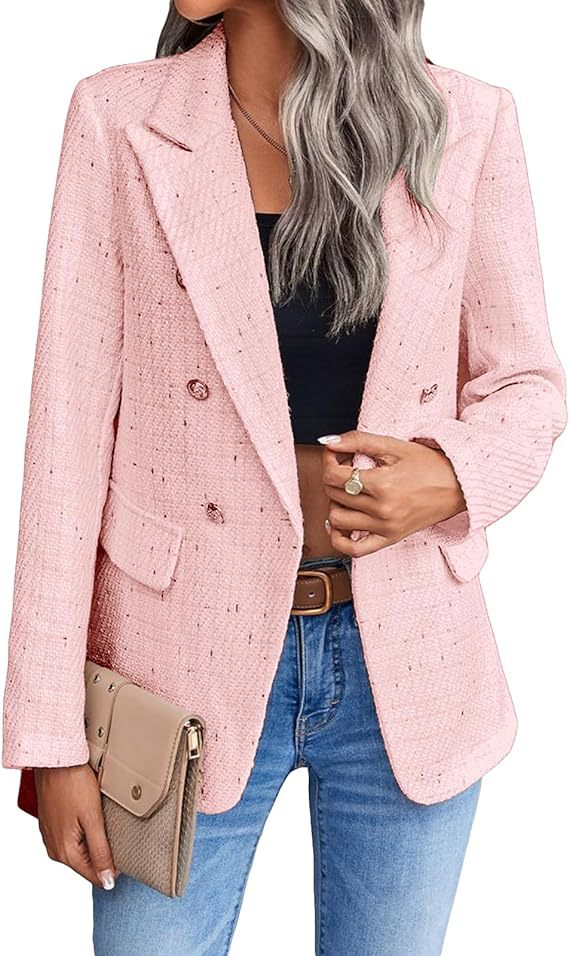 Chic Tweed Blazer for Women Fall Fashion Casual Jacket with Pockets