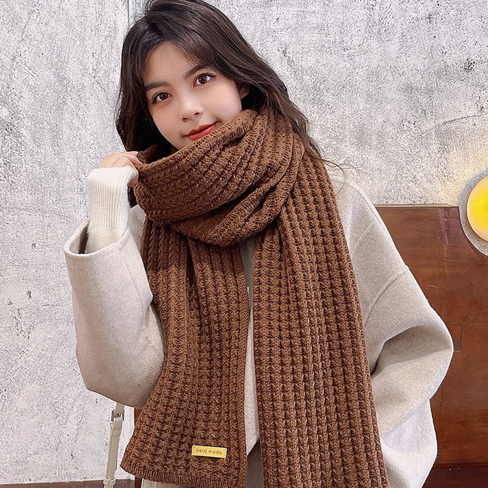 Autumn and winter neck scarf shawl, warm solid color knitted thick scarf