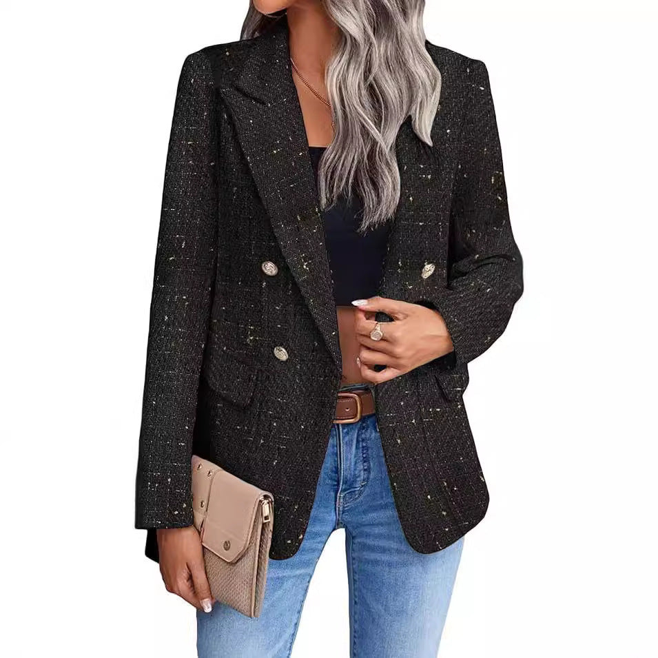Chic Tweed Blazer for Women Fall Fashion Casual Jacket with Pockets