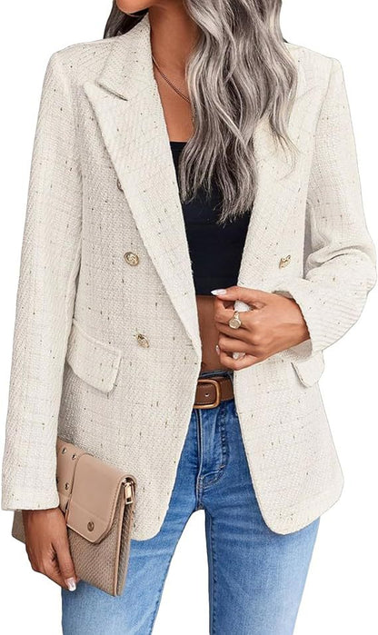 Chic Tweed Blazer for Women Fall Fashion Casual Jacket with Pockets