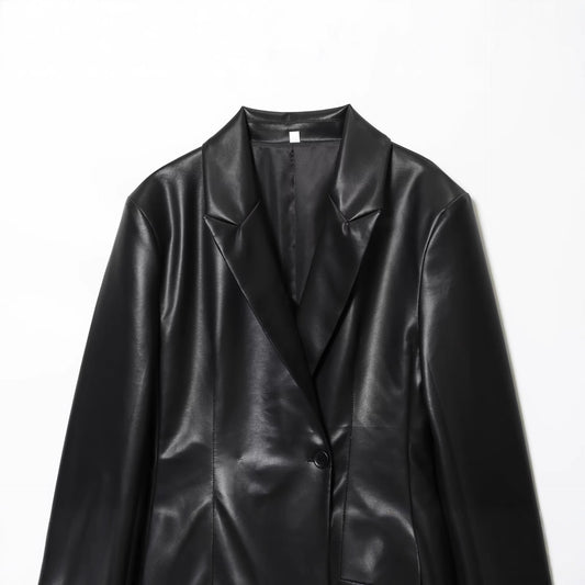 Casual Fitted Leather-Effect Blazer for Women
