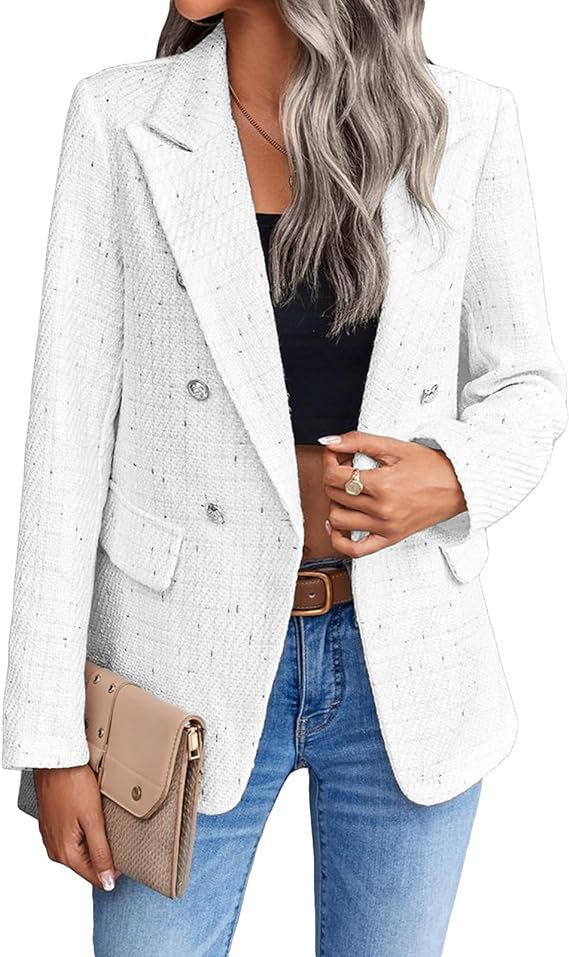 Chic Tweed Blazer for Women Fall Fashion Casual Jacket with Pockets